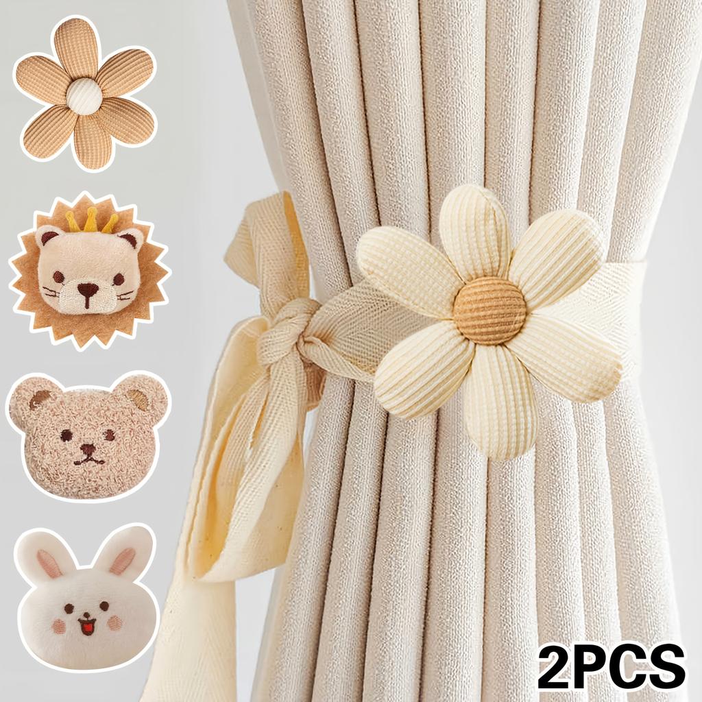 2pcs Modern Polyester Curtain Tiebacks, Adjustable No-Drill 3D Cartoon Animal Design, Creative Window Drapery Holdbacks for Living Room Decor
