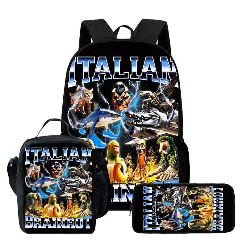 Zaino Scolastico per Bambini Cartoon Brain Rot Con Buste Pranzo Astucci Per,Zaini Scolastici Leggeri per Bambini
