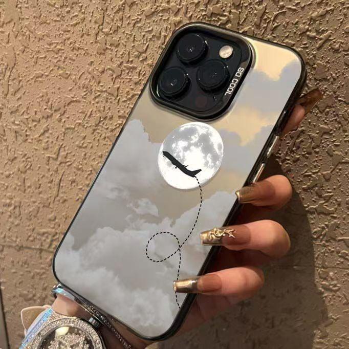 Silver Moon Airplane Shell Case for Apple 17/16/15 Pro, 14 Pro Max, 13/12