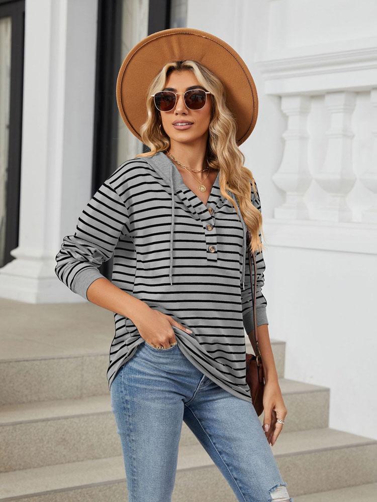 Elegant and Fashionable Fall and Winter Comfortable Hooded Button Drawstring Casual Long Sleeve Sweatshirt Top Pullover Hoodies