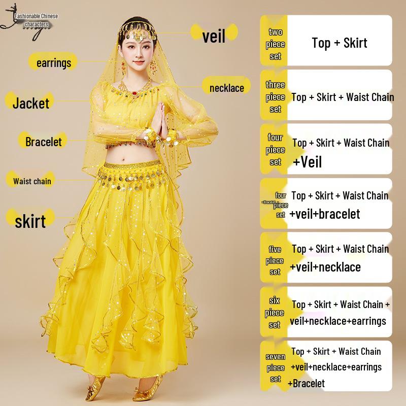 Huayu 2025 Indian Belly Dance Long Sleeve Performance Costume for Women