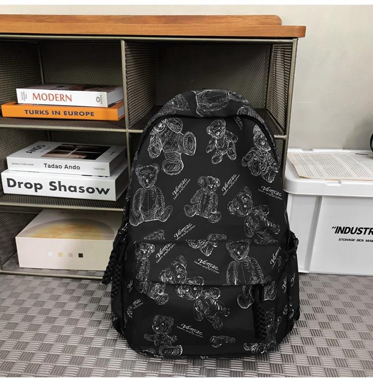 Schoolbag backpack new schoolbag for female junior high school students simple and versatile printed bear niche design college student computer 