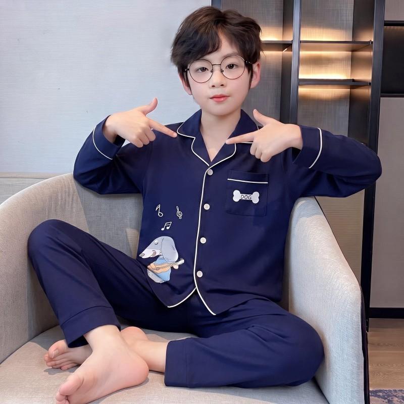 Boys Cotton Pajama Set Long Sleeve Thin Sleepwear Cartoon Print Hoodie Style Home Wear Kids 8