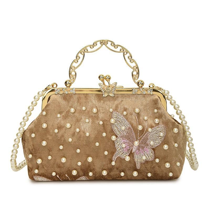 Fashionable Clip Handbag Women's Style Pearl Chain Dinner Bag Temperament All-matching Cross-body Shell