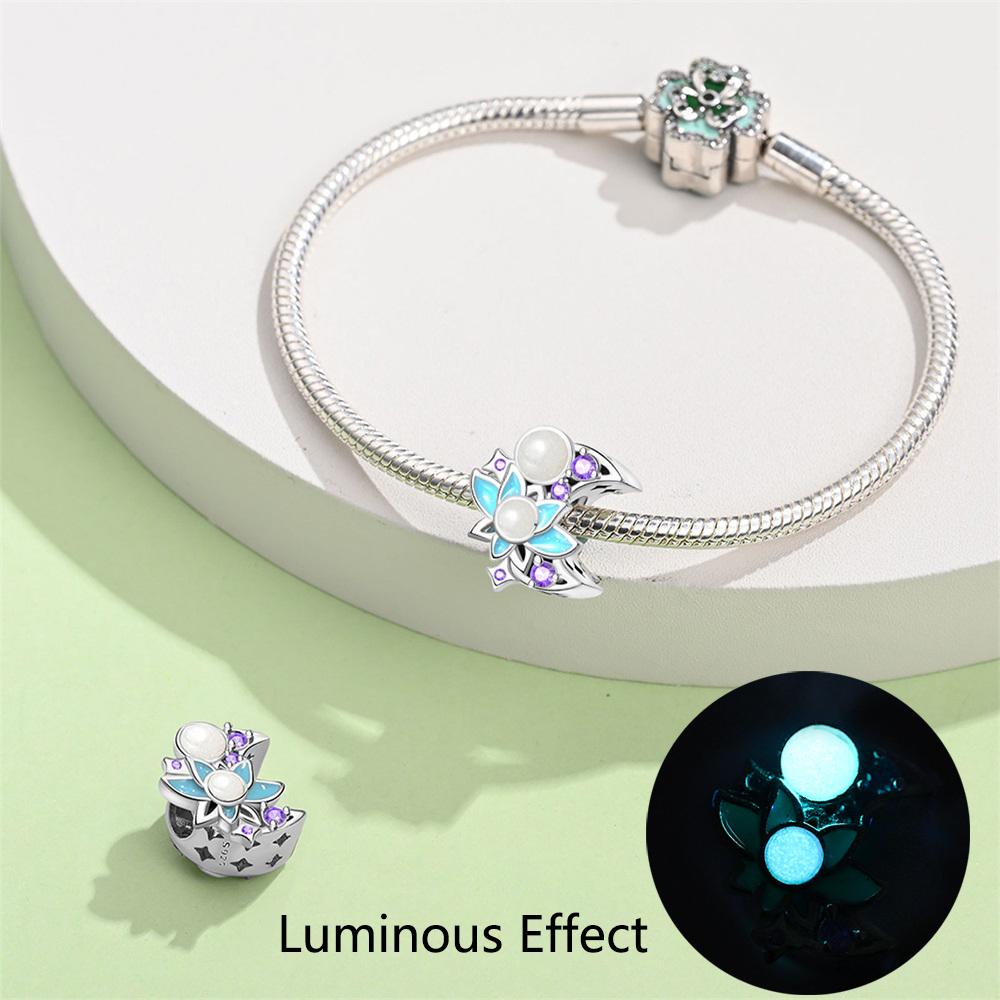 Original Charms Copper Moon Lotus Pearl Lucky Charm Beads Fit Bracelet Women Jewelry Making Diy Gift