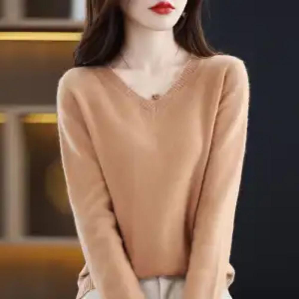 Autumn Winter Women New Sweater Korean Fashion Solid V-Neck Temperament Loose Long Sleeve Pullovers Bottoming Shirt Knitted Tops