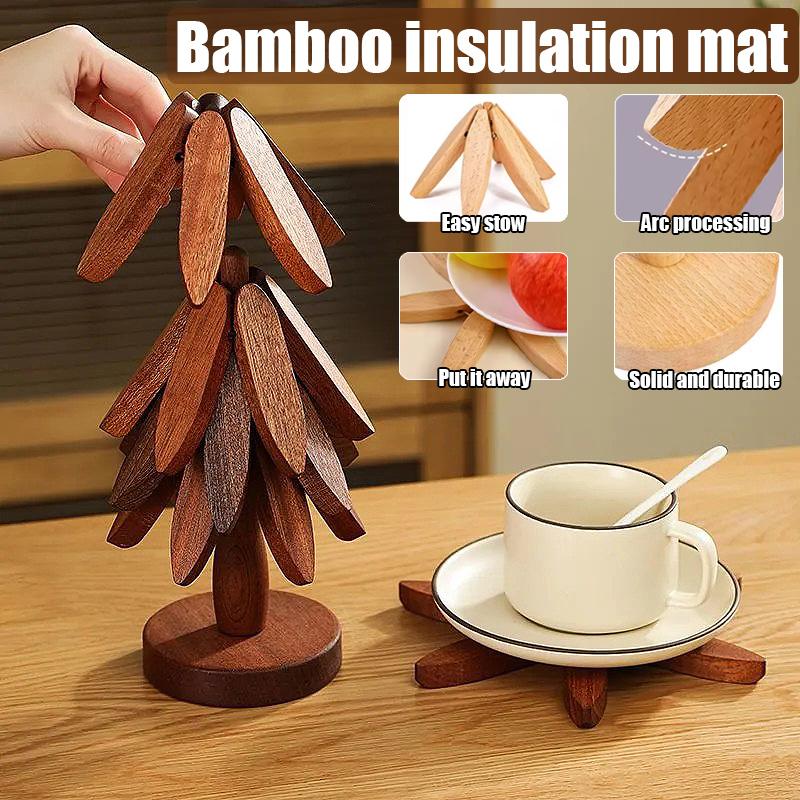 3/4PCS Tree Design Bamboo Wooden Stand Set Heat Resistant Anti Scald Table Mat Coaster Placemats for Kitchen Dining Decor