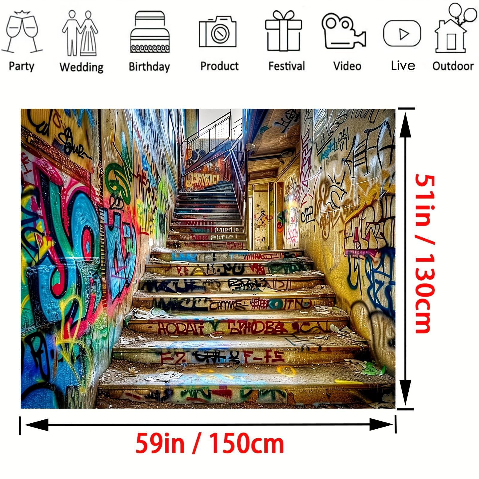 Vibrant urban street graffiti Polyester background - retro 80 s 90 s cartoon fashion hip hop style photo photography background 130X150cm