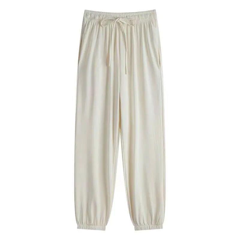 Pantalones de Encaje Acampanados de Seda de Hielo para Mujer - Sueltos, Adelgazantes, Modernos, Ligeros para Verano