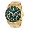 Invicta Pro Diver Men's Quartz Watch, 48mm Case, Gold Stainless Steel Strap, Green Dial, 0075 [Officially Imported]