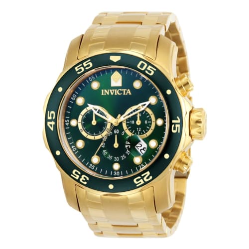 

Мужские кварцевые часы Invicta Pro Diver, корпус 48 мм, золотой браслет из нержавеющей стали, зеленый циферблат, 0075 [Официально импортированные]