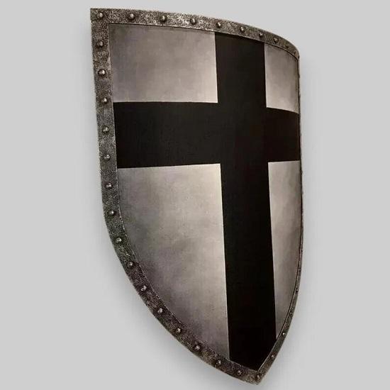 Mittelalterlicher Ritter-Schwarzkreuzschild Templer Stahl Kampfkrieger LARP Kampfpanzerschild Perfekt für Ausstellung und Kampf