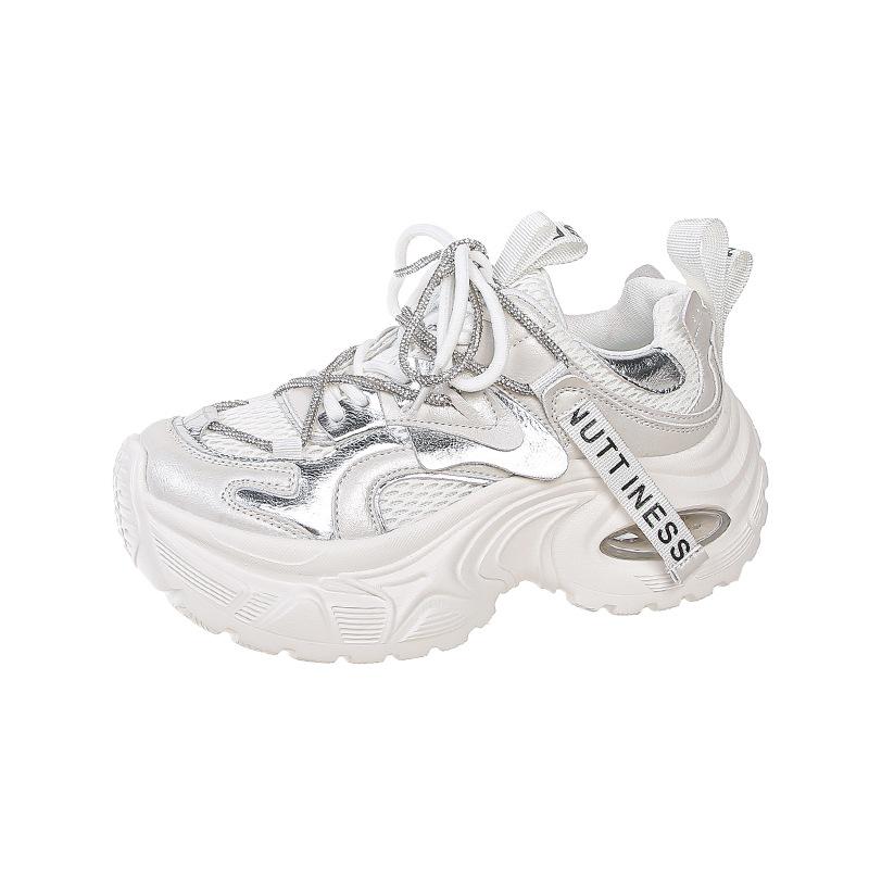 

Leather mesh breathable dad shoes women 2025 summer new versatile muffin platform casual small sports shoes 35 белый