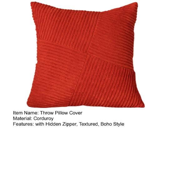 Corduroy Striped Pillow Cover 18x18 Inch Boho Textured Cushion Cover Patchwork Throw Pillow Cover for Farmhouse Home Sofa Couch Bed