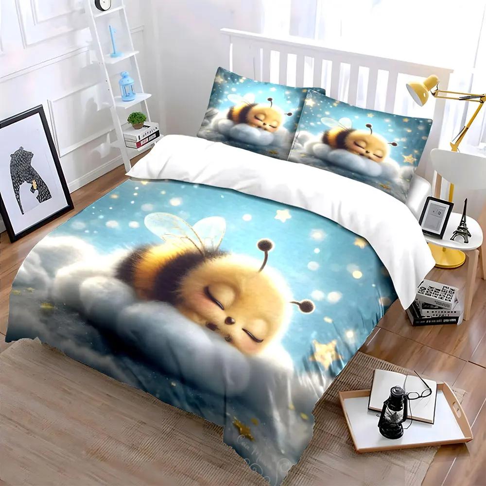 Cute Bee Plush Set for Bedroom Decor Multiple sizes kid's and adults' bedroom Exquisite 3PC bedding set gift