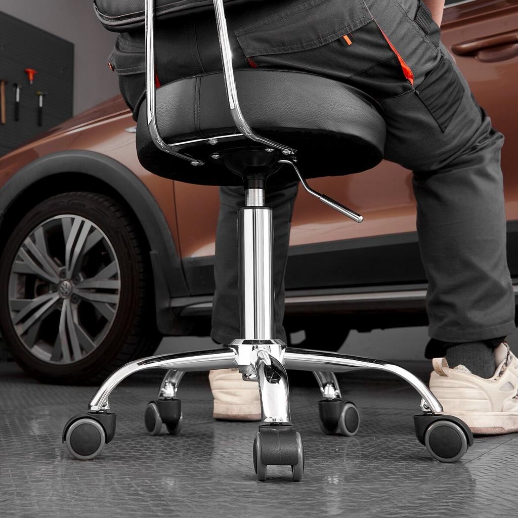 Shop Stool Adjustable Garage Seat 300 Lbs Load with Backrest & Wheels