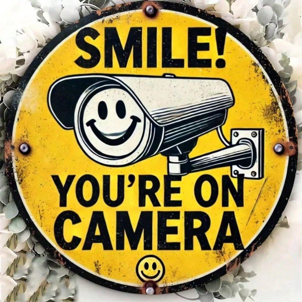 Vintage Metal Tin Sign Wall Decor Rusty Retro Poster Smile Youre On Camera Man Cave Garage Bar Home
