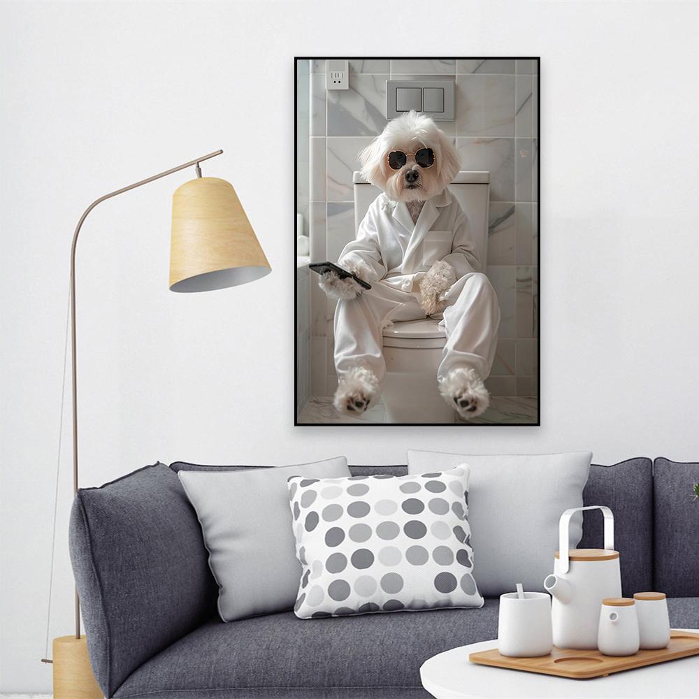 Lustige Nette Tierkunst Poster Tier Hund Katze Wandkunst Drucke Lustige Badezimmer Wanddekoration Leinwandbild Moderne Toiletten Dekoration