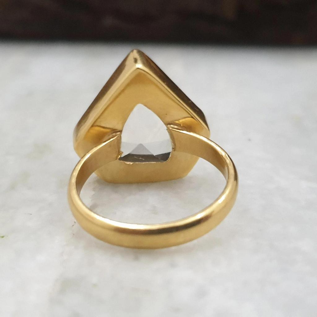Diamond Shape White Quartz 925 Sterling Silver Yellow Gold Overlay Ring, Wedding Gift White Quartz Ring