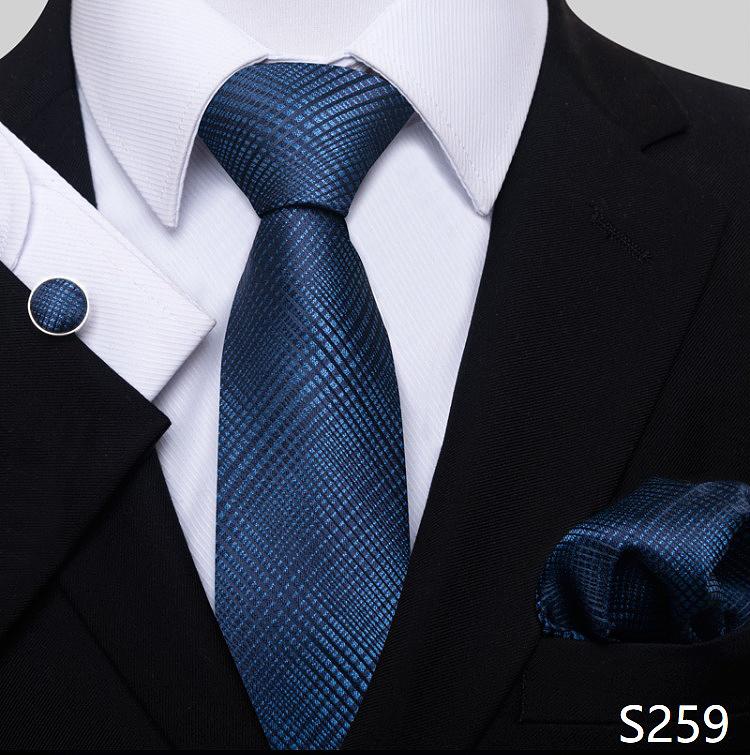 Newest Style Holiday Present Tie Pocket Squares Cufflink Set Necktie Men Dark Blue Wedding Accessories Office Cravat