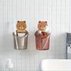 Set of 3 Cute Bear Wall-Mounted Sticky Storage Cups, Plastic Toothbrush Holder with Drainage Feature, No Power Required for Bathroom Storage Rack