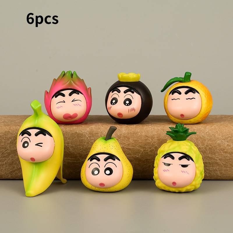 Очаровательные ПВХ Мультяшные Фрукты Шин Чан Фигурки Питайя Мангостан Апельсин Банан Груша Ананас Коллекционные