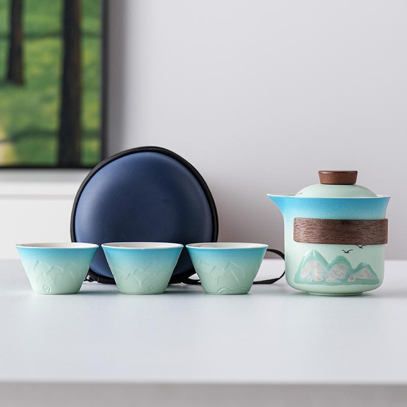 Light Luxury Hand-painted One Pot Three Cups High-end Travel Tea Set Portable Set Teapot Teacup Business Commemorative Gift
