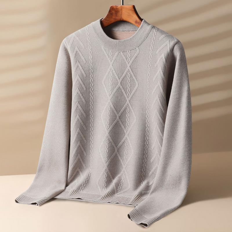 Men S Thick Warm Round Neck Long Sleeve Knit Sweater For Middle Aged
