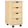 Mobile Cabinet with Wheels Brown 65.5 x 34 x 39 cm Solid Pine Wood