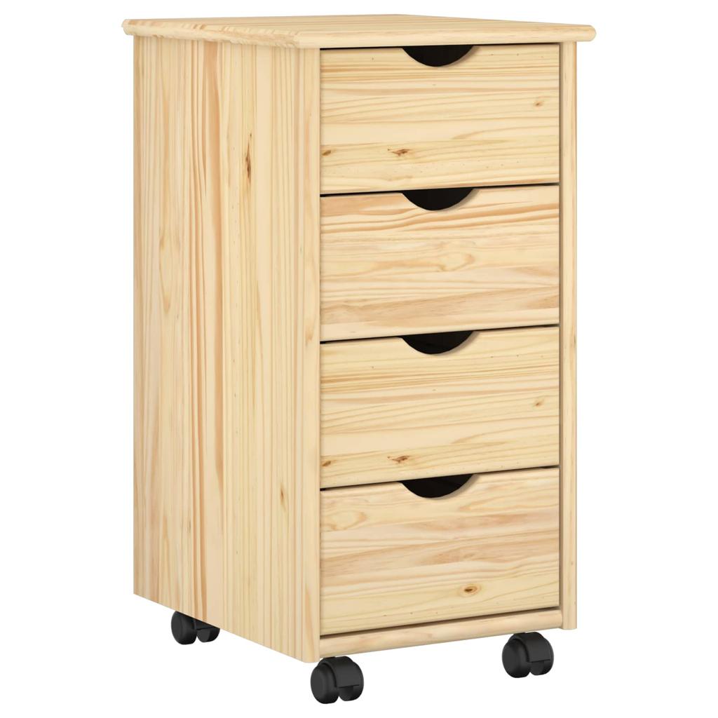 Mobile Cabinet with Wheels Brown 65.5 x 34 x 39 cm Solid Pine Wood