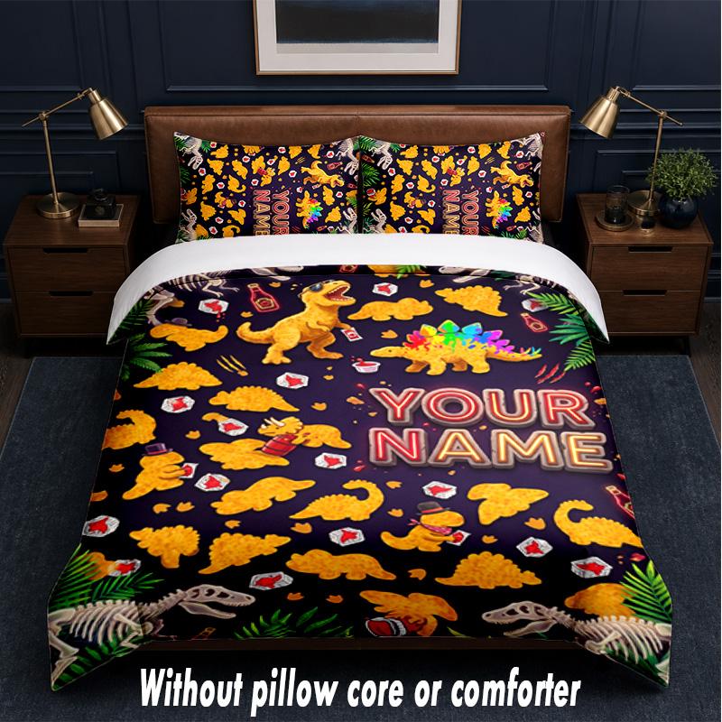 Dinosaur Theme Custom Text Or Name 3Pcs Bedding Set,1 Flat Sheet & 2 Pillowcases Personalized Home Bedding