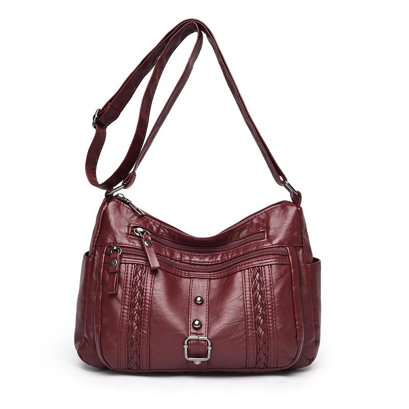 Retro washed leather bag, new fashion middle-aged mother bag, large capacity, multi-compartment women's messenger bag