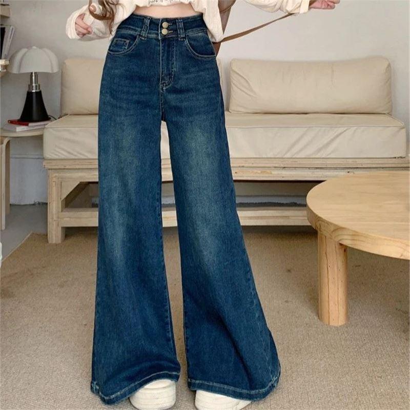 Women's 2025 Retro Wide-Leg Petite Jeans - Versatile, Loose, and Slimming Straight Floor-Length Pants