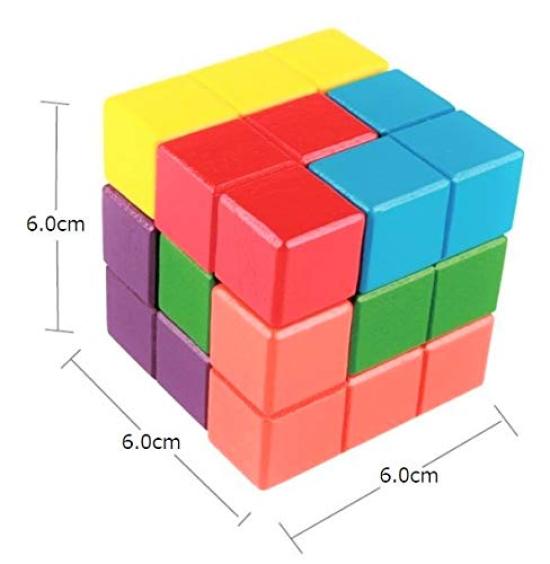 Pipitto Wooden Tetris Blocks, 7-Piece Assembly Cube Puzzle for Brain Training and Anti-Aging