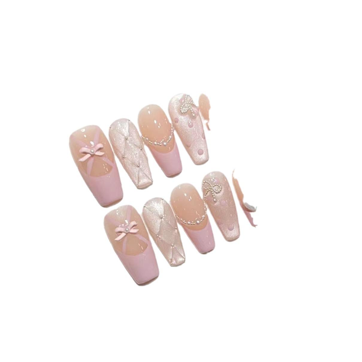 

Ношение брони Ручная работа Высококлассная атмосфера Милый и крутой Горячий дизайн ногтей Трехмерная клетка Французский бант Накладные ногти Large L