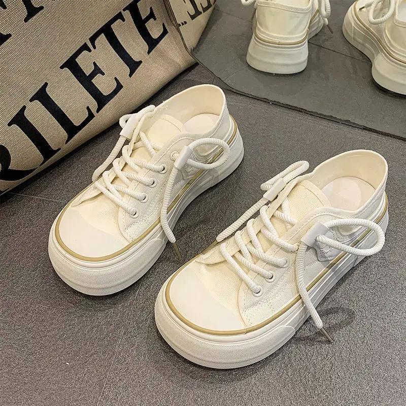 New In High Quality Lace Up Women's Canvas Shoes Stylish Trends 2025 Casual Offers Original Designer Luxury 39 Ladies Footwear