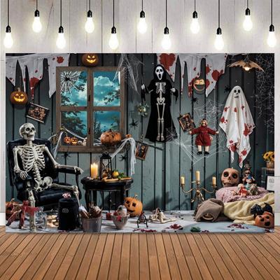 Scary Halloween Theme Photography Backdrop Horror Hospital Bloody Haunted House  Halloween Party Photo Background Decor Banner4