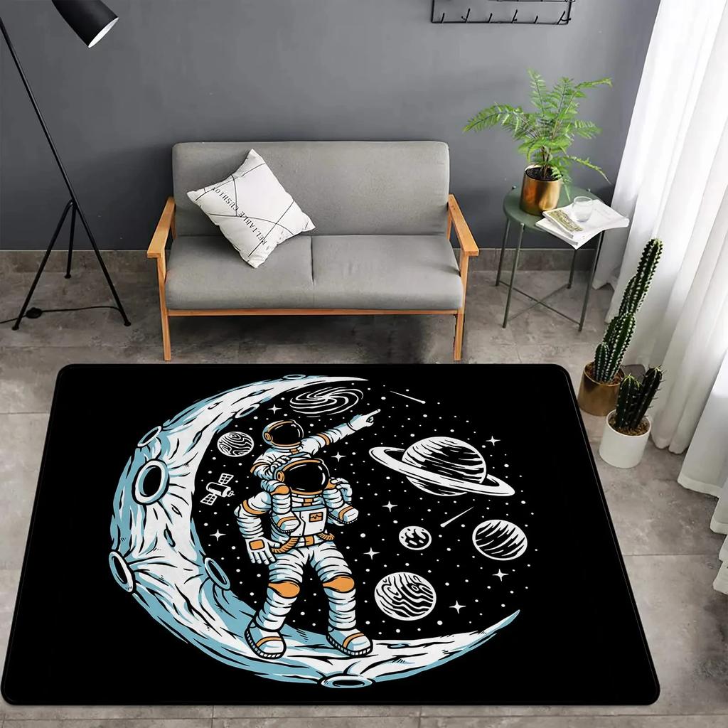 Kreskówkowy Astronaut Kosmiczny Dywan Planeta Kosmonauta Podróż w Kosmosie Nadruk Dywanik dla Chłopca Dziewczynki Sypialnia Salon Wewnątrz Mała Mata Podłogowa