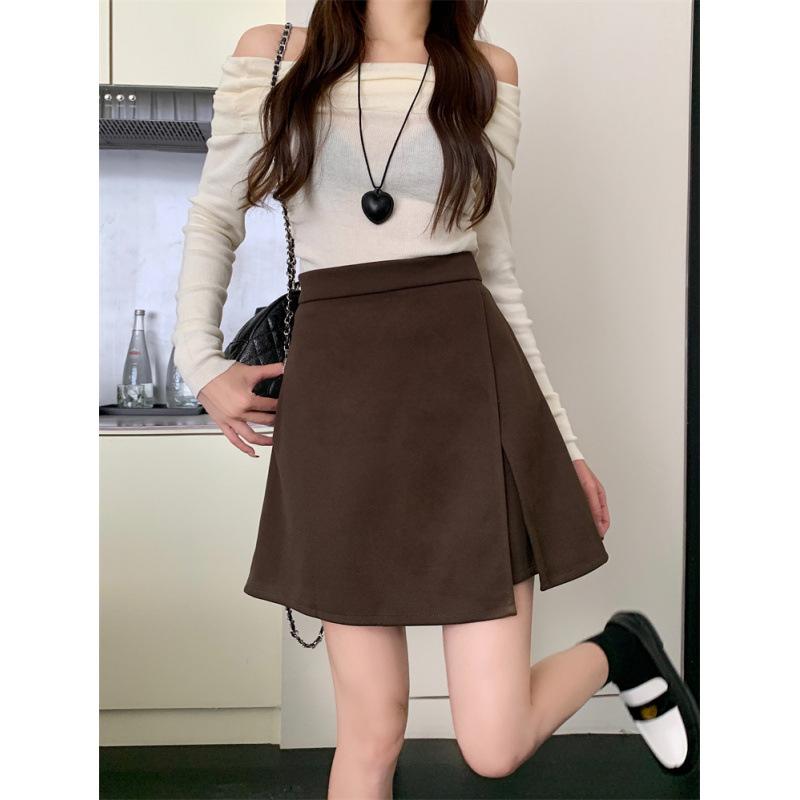

Women s Winter High-Waist Woolen Skirt – Slimming Design with Small Slits for a Stylish, Plump-Friendly Fit XL кофейный