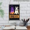 2D Flat, Halloween Restroom Sign - Cute Ghosts with Top Hat & Bow - Rustic Aluminum Bathroom Decor - 8x12 Inches - for Haunted House, Party, Home