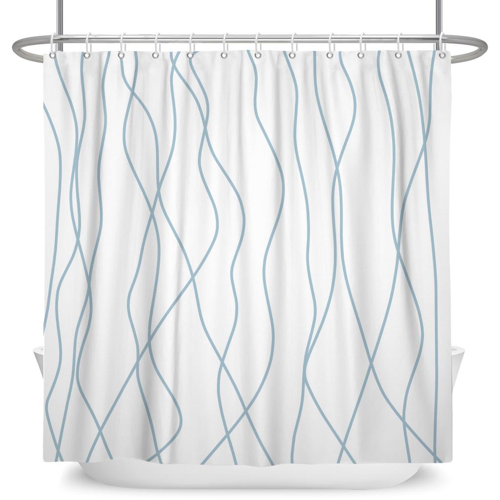 Minimalist Wavy Line Shower Curtain Gradient Design Waterproof Bath Curtain Bathroom Decor Multiple Options Polyester With Hooks