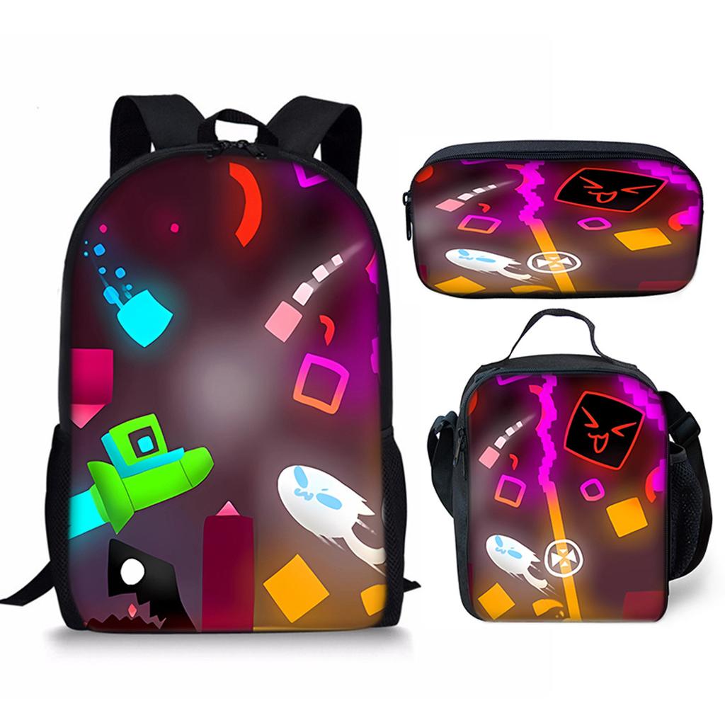 Hip Hop Popular Funny Geometry Dash 3D Print 3pcs/Set pupil School Bags Laptop Daypack Backpack Crossbody Lunch bag Pencil Case