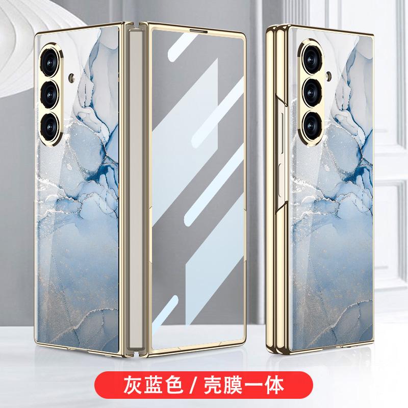 Luxury Plating Painted Glass Case for Samsung Galaxy Z Fold 7 6 Back Screen Glass Protective Cover for Galaxy Z Fold7 Case