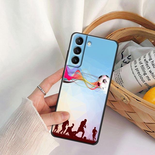 Fire Football Soccer Ball Phone Case For Samsung Galaxy S24 Ultra S23 5G S20 S21 23 FE S25 S22 S24FE Plus Case Black Soft Cover