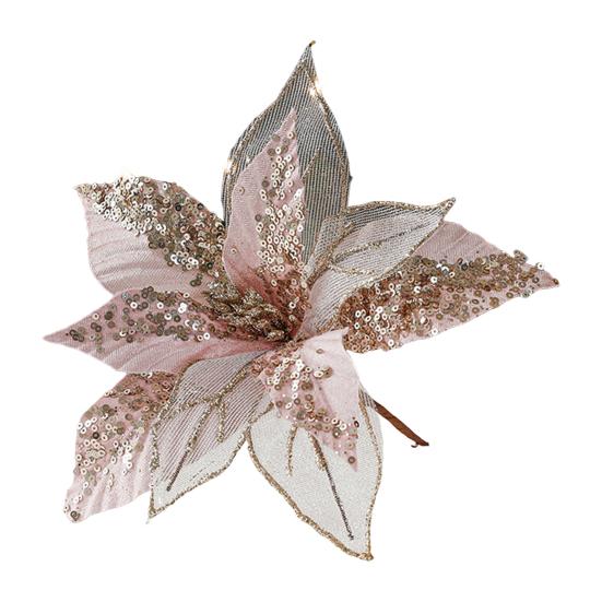 

Yousheng 11 Christmas Artificial Flowers Glitter Sequins Poinsettia Flower Fabric Fake Flower Picks for Xmas Tree Ornament Wedding Birthday Wreath розовый