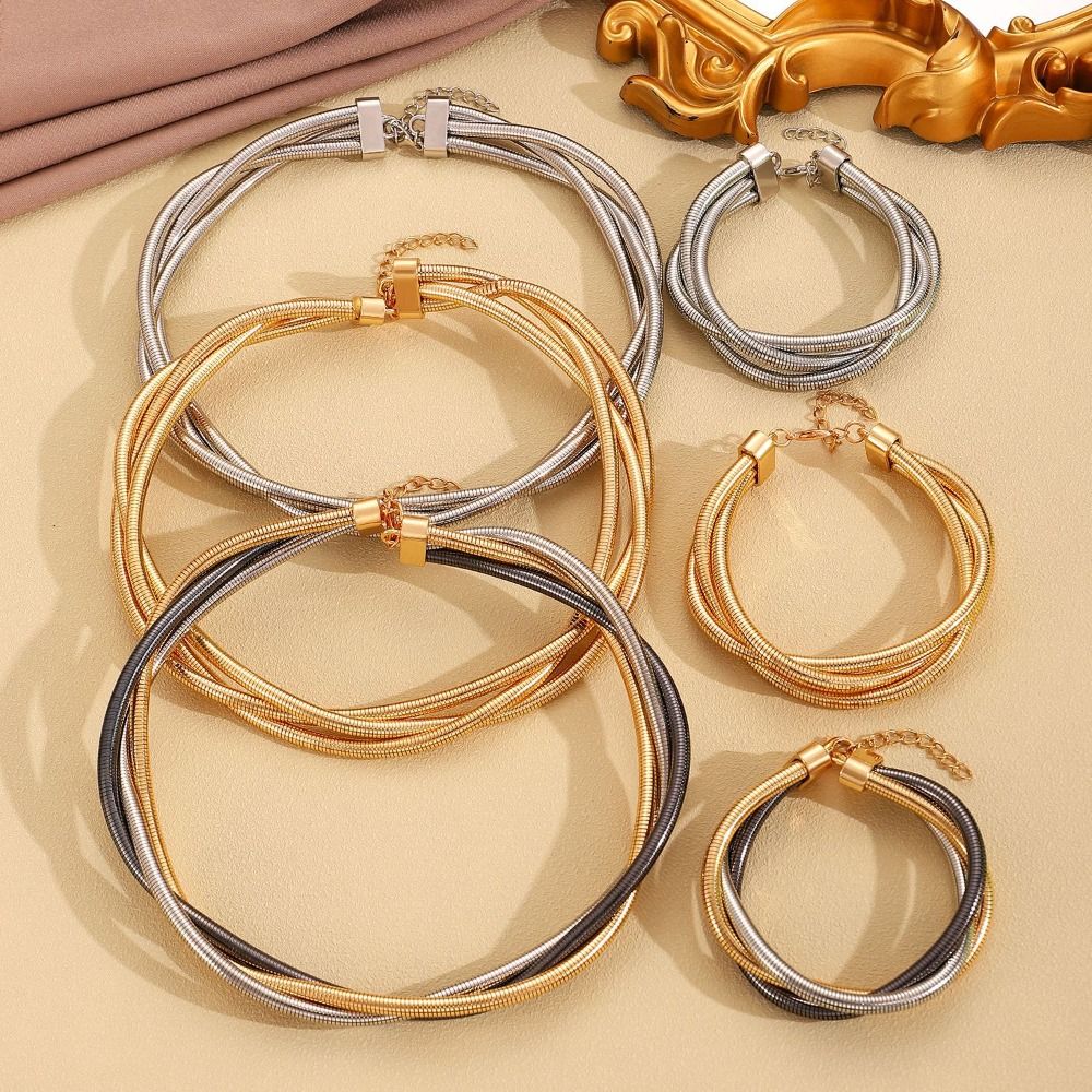 Alloy Multi Layer Bangle Gold Color Snake Bone Thick Chain Bracelet Snake Chain Bracelet
