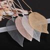 Fashion Jewelry Maxi Necklace Rose Gold Color Chain Real Leaf Charm Design Pendant Necklaces & Pendants Women Collier Femme Gift