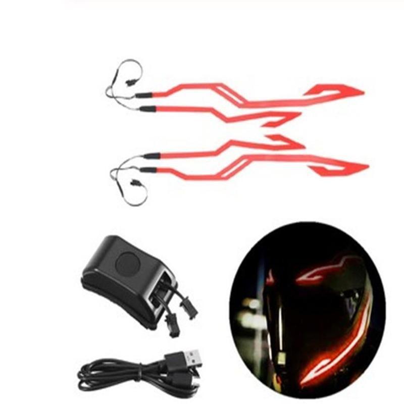 1 Set Waterproof Motorcycle Bike Helmet LED Cold Light Strip EL Sticker 4 Flashing Warning Lights Night Riding Helmet Kit
