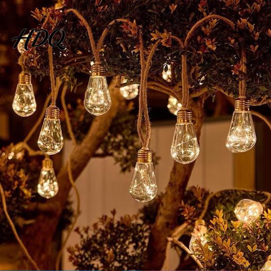 Dekorative Pergola Lichterketten Solar Außenleuchten Vintage Hanfseil Hängelichter mit bruchsicheren Glühbirnen