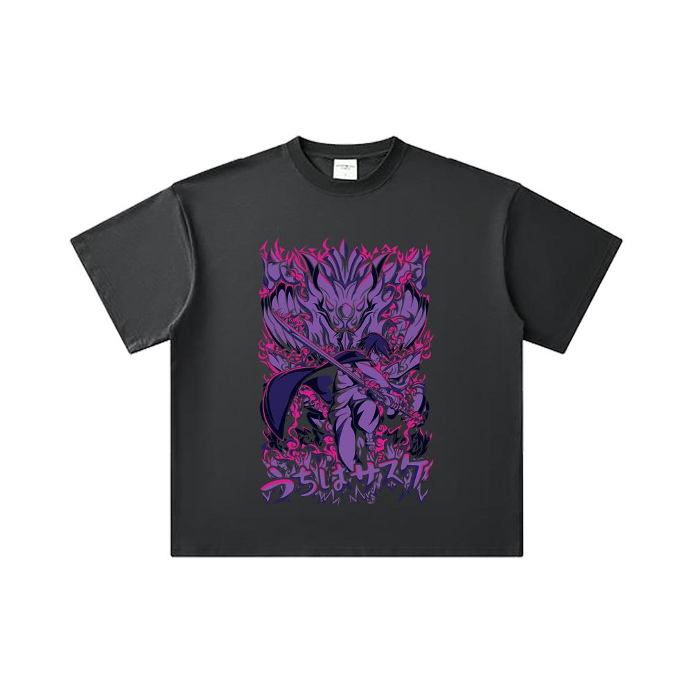 260 GSM Double Yarn 32 Count 100% Cotton Naruto V16 Sasuke Print Unisex Heavy Cotton T Shirt